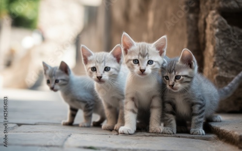 Curious Whiskers - Cute Little Kittens on a Street AI Generated © AnimalAI