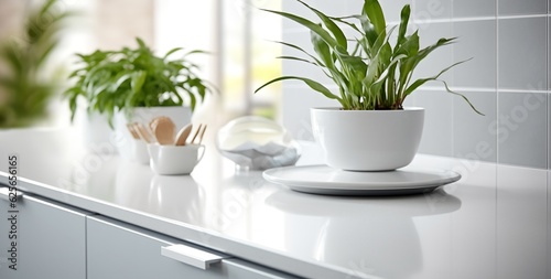 Herbs in pots on kitchen table  generative ai