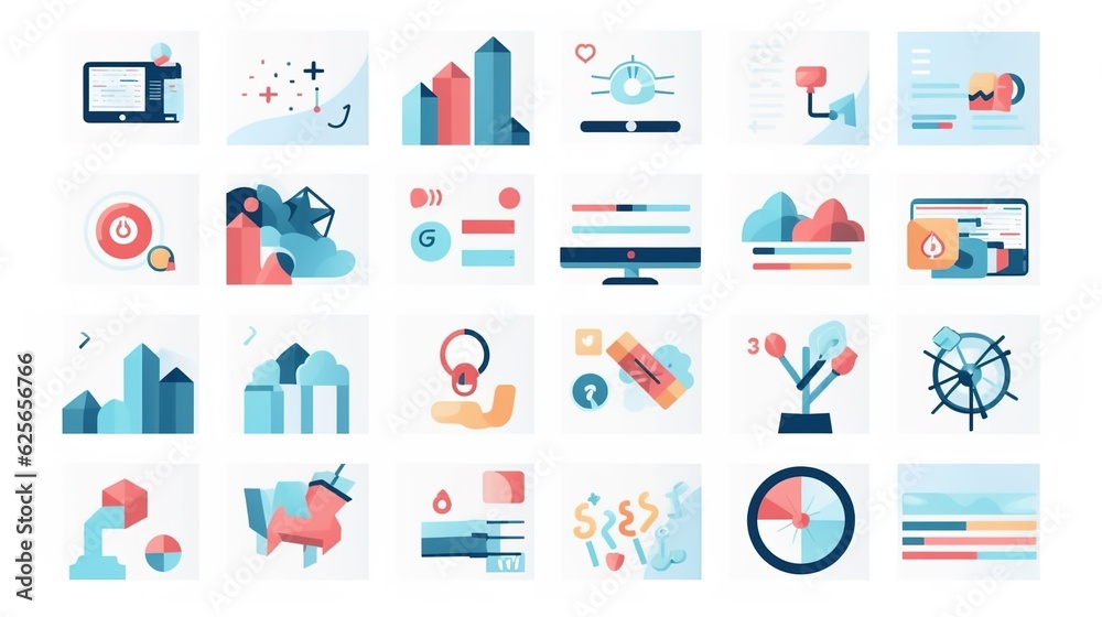 Fototapeta premium Business Concept illustrations. Collection of scenes with men and women taking part in business activities.Business Strategy research,Business icons.illustrations
