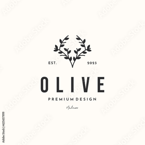 nature olive line art logo vector minimalist illustration design, evergreen olive botanic symbol design
