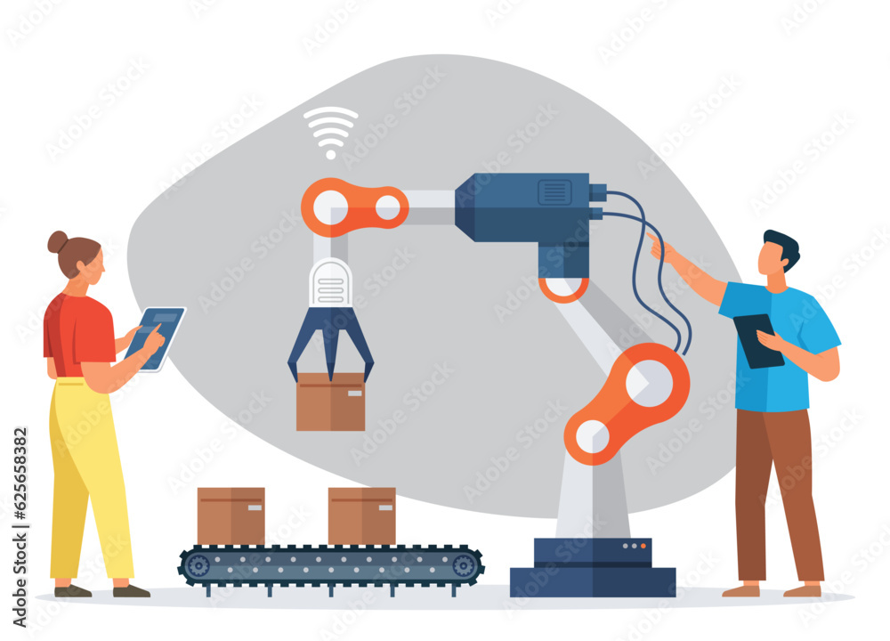 Automation business. Vector illustration. Smart industry 4.0 Chatbot ...