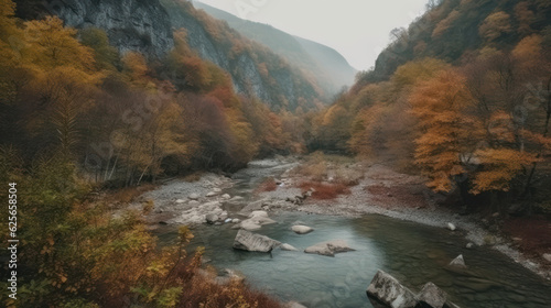river in the mountains, top view of the mountain river, autumn landscape.