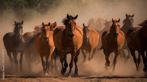 Thundering Hooves - Dramatic Stampede of Wild Horses AI Generated © AnimalAI