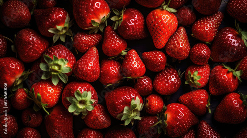 Heap of fresh, ripe strawberries shimmering red