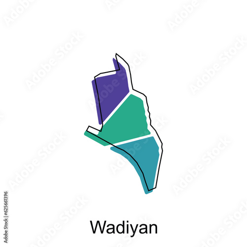 map of Wadiyan colorful modern vector design template, national borders and important cities illustration photo
