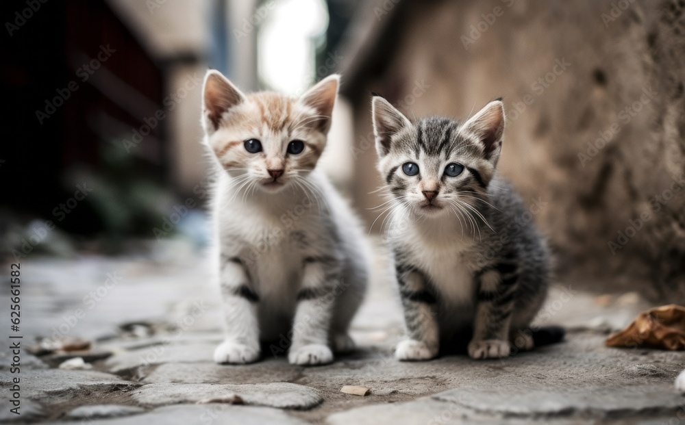 Curious Whiskers - Cute Little Kittens on a Street AI Generated