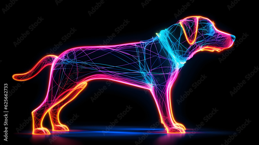 Dog Animal Plexus Neon Black Background Digital Desktop Wallpaper HD 4k ...