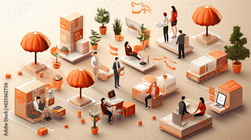 Isometric online shopping concept with people buying goods in internet stores and delivery service vector illustration. Generative AI.