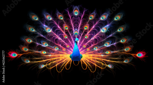 Peacock Plexus Neon Black Background Digital Desktop Wallpaper HD 4k Network Light Glowing Laser Motion Bright Abstract	