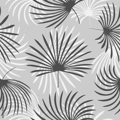 Hand drawn vector Black and white palm leaves seamless pattern set