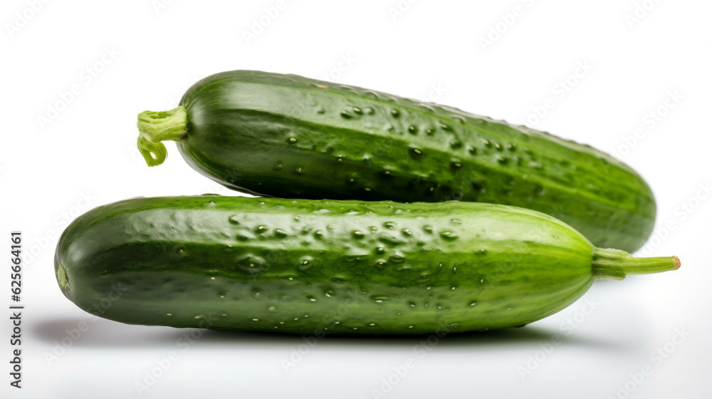 Cucumber with slices. Isolated on white background. Generated Ai