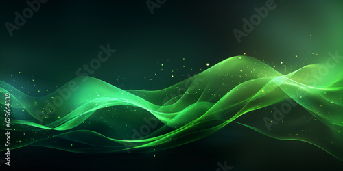 Smooth elegant green neon wave with dark background created with AI