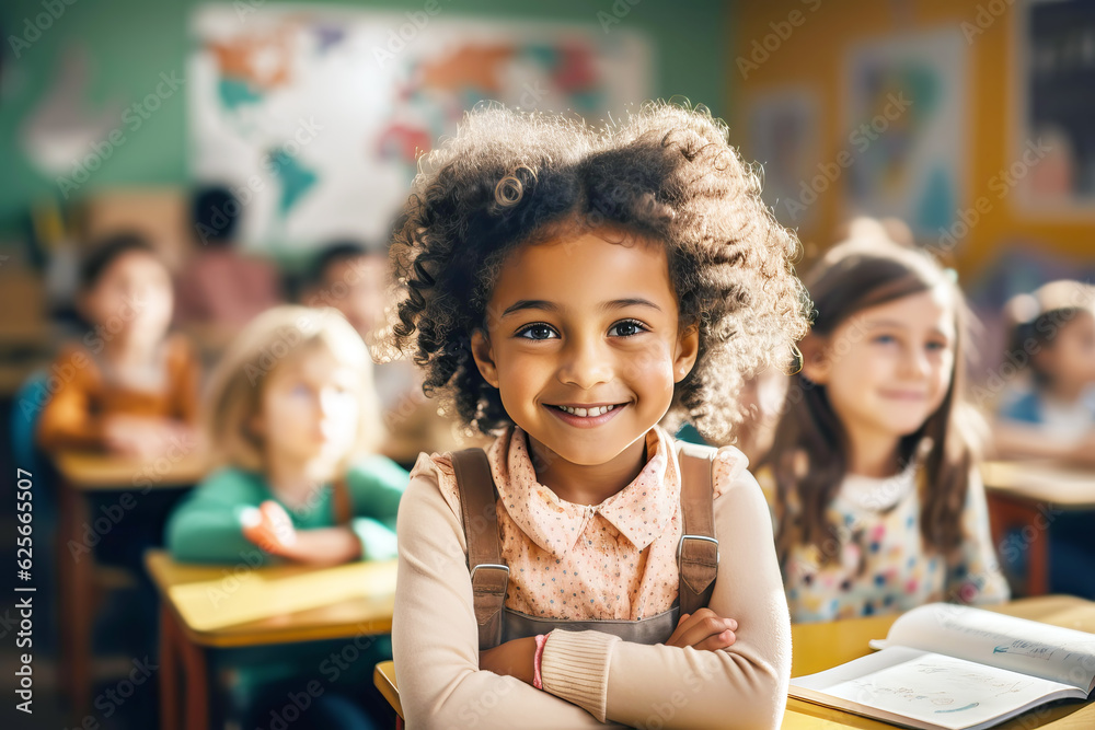 Portrait of Happy multiracial girl student in class Portrait of Happy multiracial girl student in class