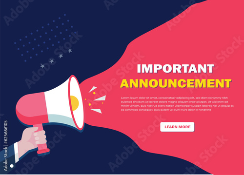 Hand-Holding Megaphone with Important announcement! promotion banner advertising
