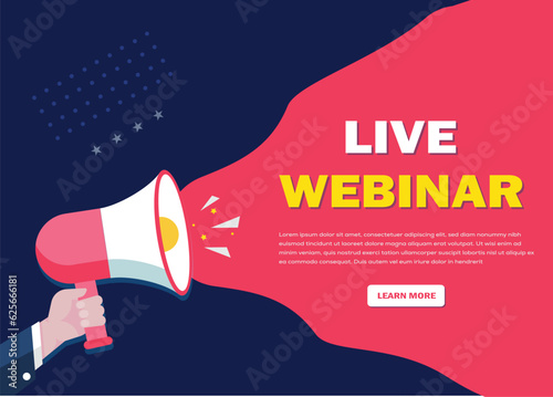  Hand-Holding Megaphone with Live Webinar promotion banner advertising