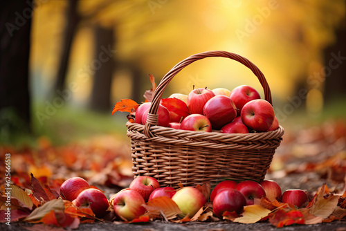 Wooden basket full of fresh apples