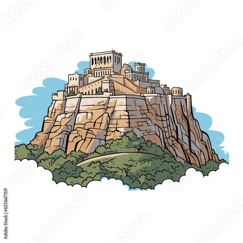 Acropolis hand-drawn comic illustration. Acropolis. Vector doodle style cartoon illustration