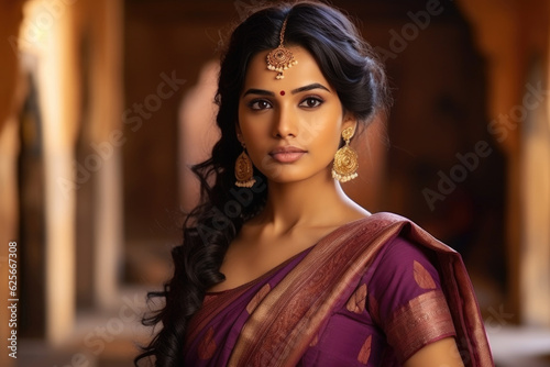Portrait of a beautiful Indian woman in a sari Generative AI