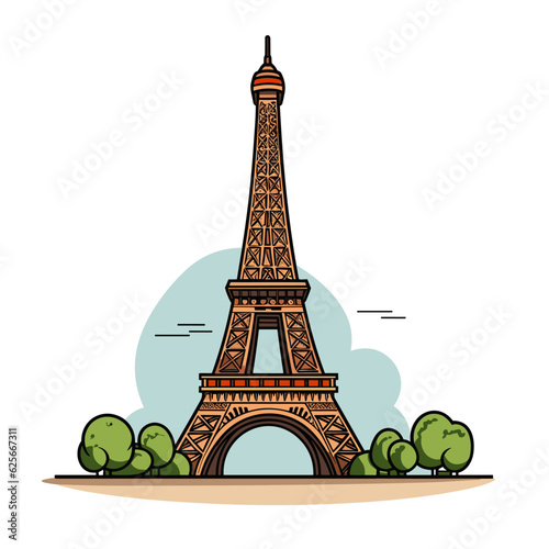 Eiffel tower hand-drawn comic illustration. Eiffel tower. Vector doodle style cartoon illustration