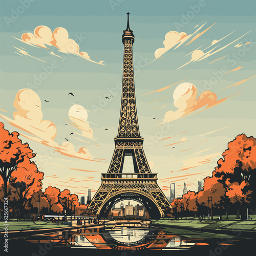 Eiffel tower hand-drawn comic illustration. Eiffel tower. Vector doodle style cartoon illustration