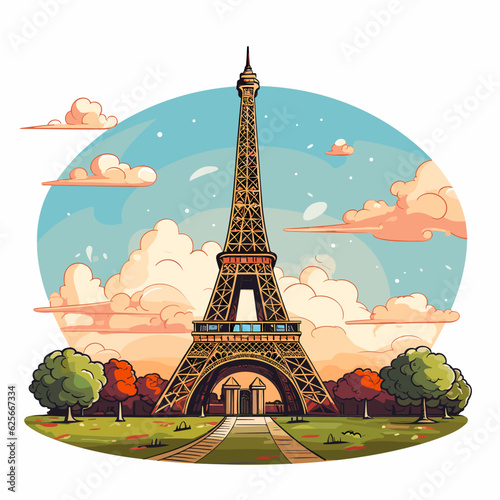 Eiffel tower hand-drawn comic illustration. Eiffel tower. Vector doodle style cartoon illustration