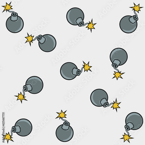 Bomb seamless pattern vector illustration. Gray cartoon background with bombs