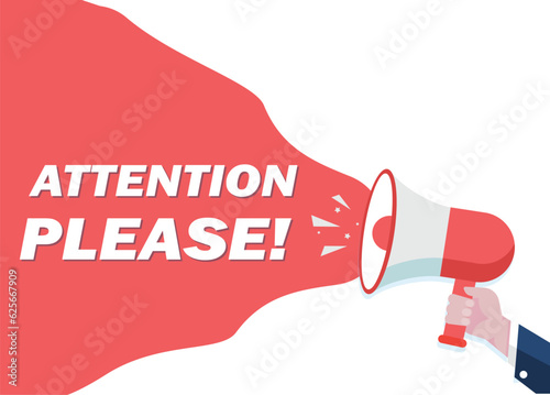 Hand-Holding Megaphone with attention please! promotion banner advertising