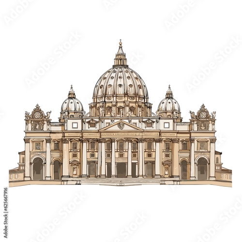 Basilica of Saint Peter hand-drawn comic illustration. Saint Peter's Basilica. Vector doodle style cartoon illustration
