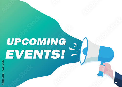 Hand-Holding Megaphone with upcoming events! promotion banner advertising