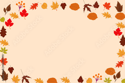 Bright Falling Fall Autumn Leaves  Border frame. Autumn welcome sale banner and poster idea. Blank to add text or images. High resolution illustration.