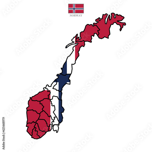 Norway contour vector map with flag and state in color. Background map eps 10