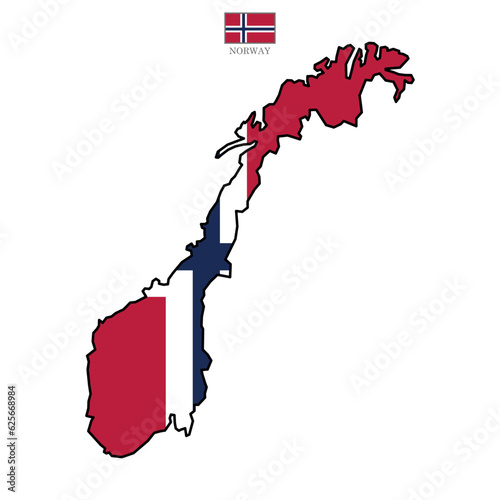 Norway contour vector map with flag and state in color. Background map eps 10 photo