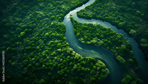 Canvas Print An Aerial View Of The Amazon River Deep Within The Rainforest