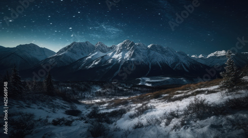 Stars over a snow covered mountains. © Matthew