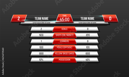 Sport scoreboard with time and result display. Vector template for your design.