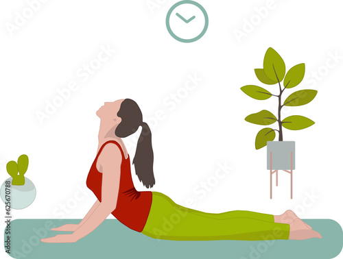 Woman in sportswear doing sport activities at home. Flat vector illustration