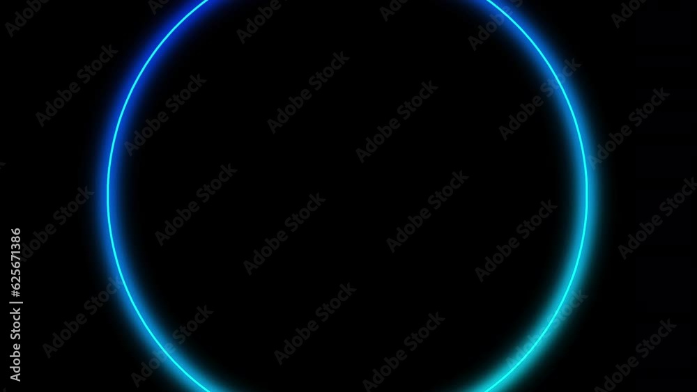 Pulsating glowing blue neon rings isolated on black background. 4k loop video animation 60 fps.