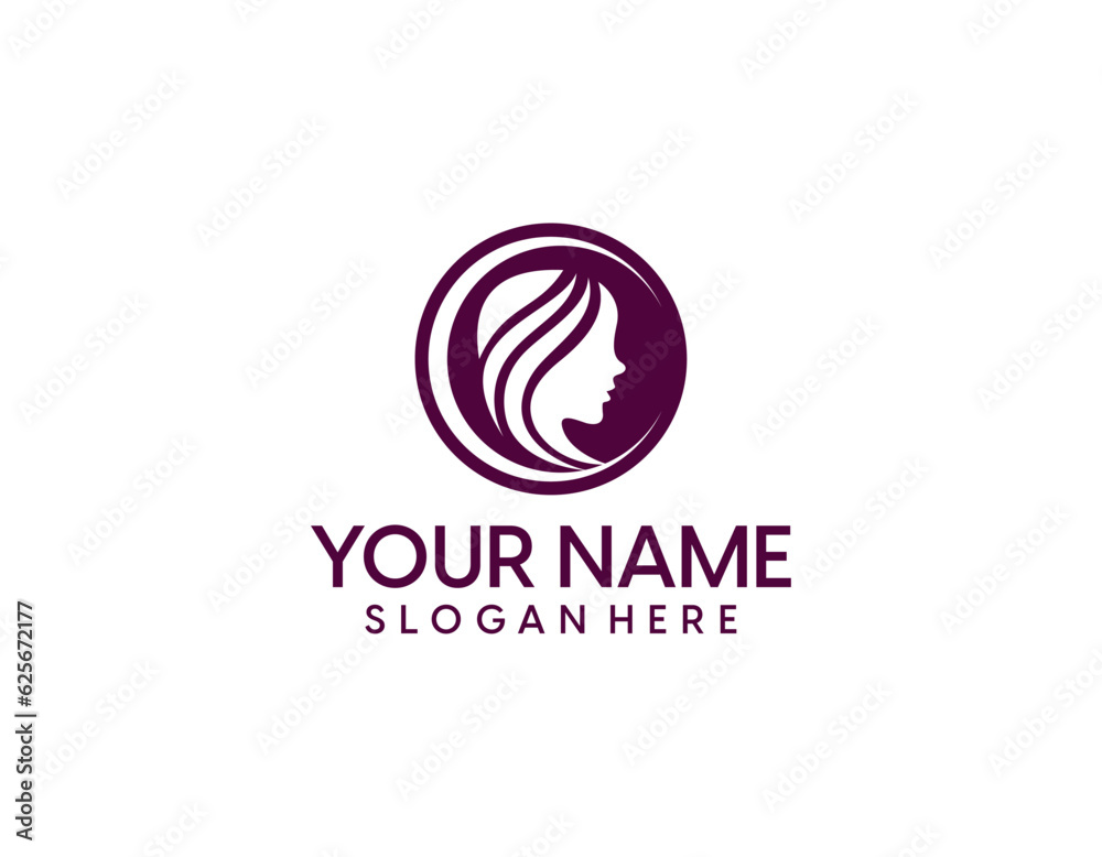 Vector image. Logo for business in the industry of beauty, health, personal hygiene. Beautiful image of a female face. Linear stylized image. Logo of a beauty salon, health industry, makeup artist.