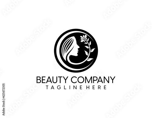 Beauty woman fashion logo. Golden Abstract vector template linear style on a black background