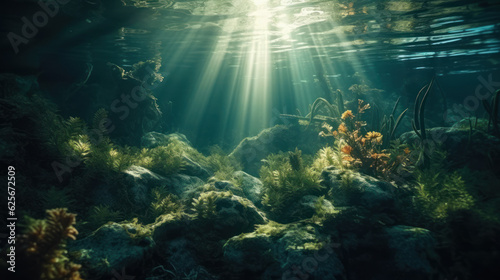 Sunlit Depths. Abstract Underwater Scene with Nature Background