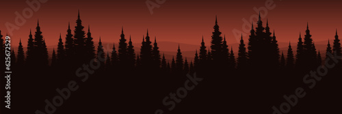 nature mountain landscape forest silhouette sunset dusk sky horizon vector illustration good for wallpaper, backdrop, background, web banner, and design template