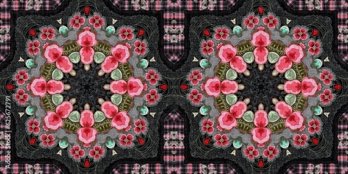 Canvas Print Boho folkloric flower banner with a gypsy retro style
