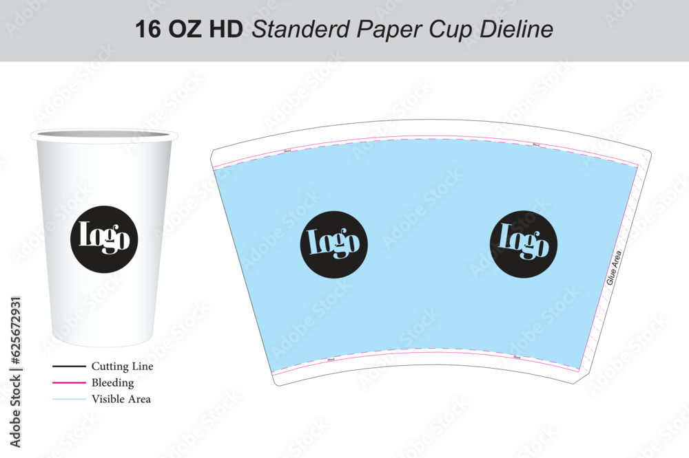 16 oz Single wall paper cup template