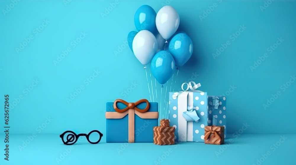 3d Rendering. Design card happy father's day on blue background party
