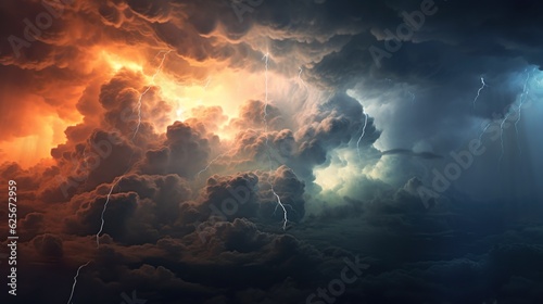 Tablou canvas Panorama Dark cloud at evening sky with thunder bolt