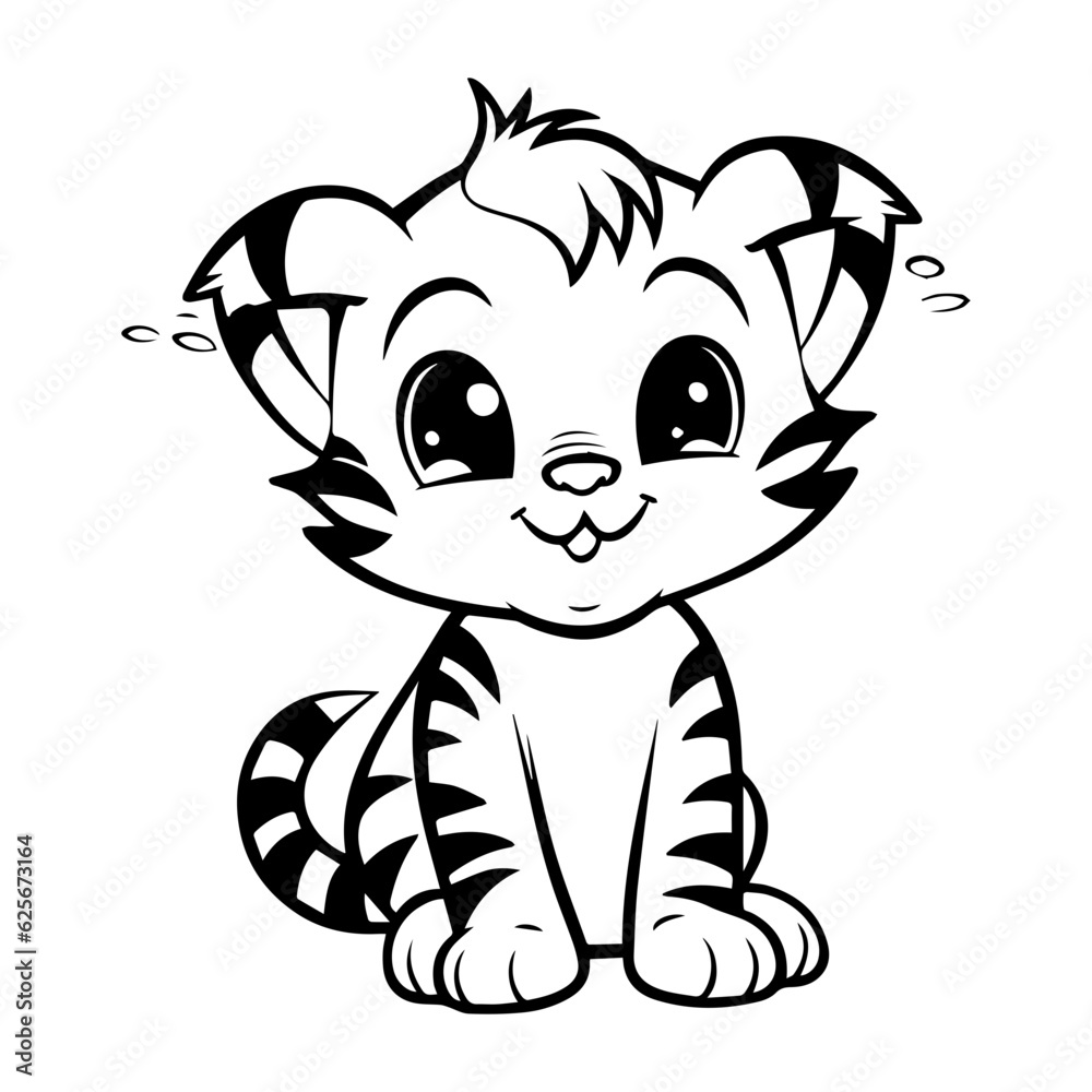 baby tiger doodle outline illustration 