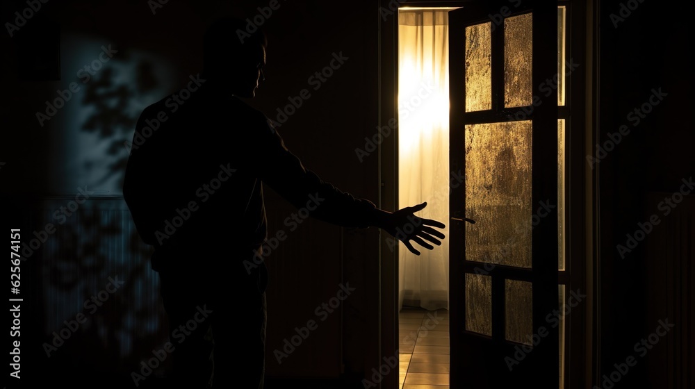 mysterious man hand looking through to open the door