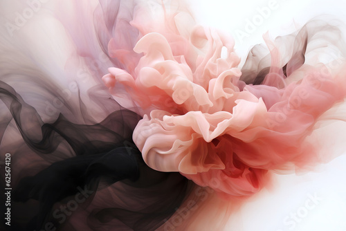 Abstract Floral Background Created from Clouds of Ink in Pink and Black Isolated on White Background - Generative AI