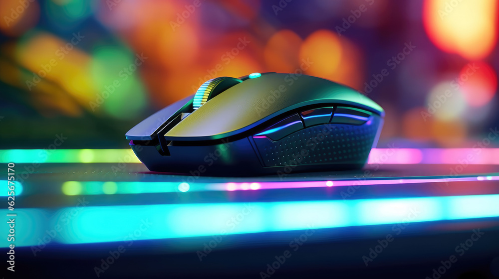 Close-up of Mouse gaming on the mousepad with computer gaming Close-up of Mouse gaming on the mousepad with computer gaming