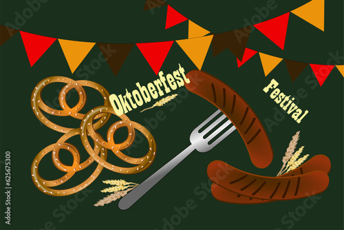 OKTOBERFEST BEER FESTIVAL. Pretzel bavarian Sausages